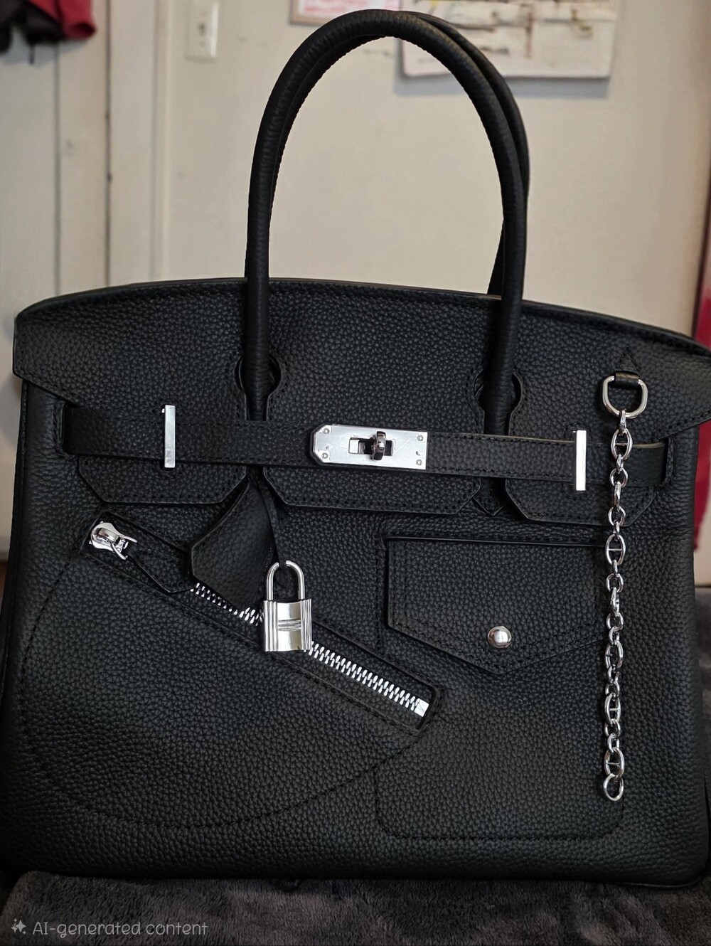 Black Firkin Rock Satchel Handbag with Silver Hardware 25cm - Picture 1 of 6